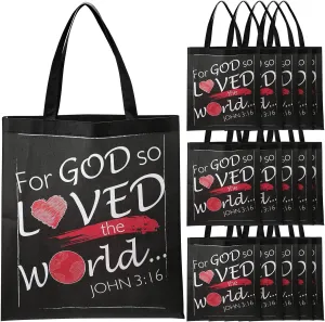 Sweetude 24 Pcs John 3: 16 Totes Bag 15 x 17 Inch Large Non Woven VBS Sunday School Bags Religious Gift Bible Verse Tote for God So Loved the World for Home School Party Favor
