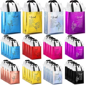 Sweetude 50 Set Christian Gift Bags with Tissue Paper, Non Woven Church Welcome Totes for Fathers Day, Medium Floral Bible Verse Bags with Handle,Religious Totes for Women, Church Visitors, VBS