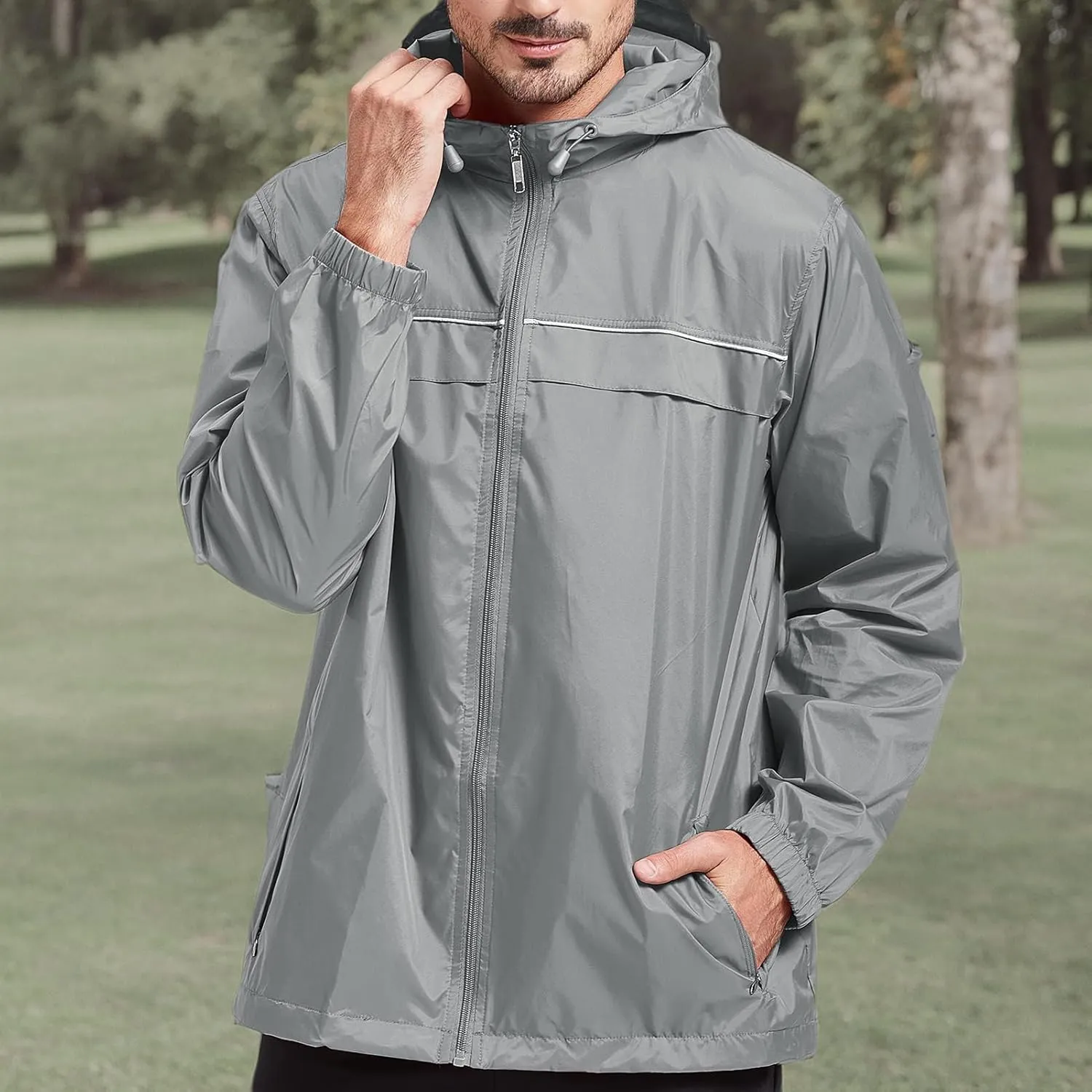 SWISSWELL Rain Jacket Men Waterproof Windbreaker, Lightweight Hooded Raincoat for Daily Casual