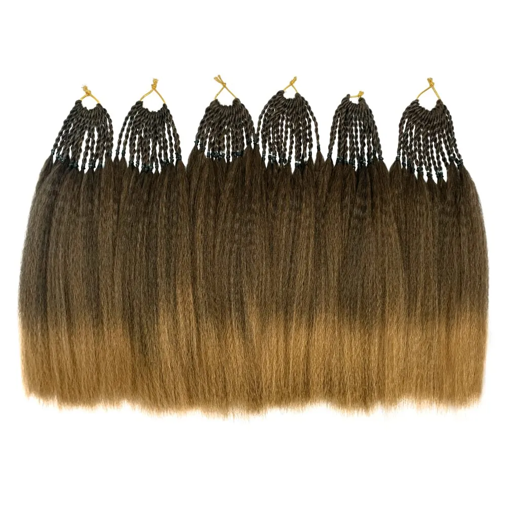 Synthetic Kinky Straight Crochet Braid Hair with Adjustable Pre-looped Yaki straight Crochet Braiding Hair Extension for Black Women 6 Packs 14 Inches 96 Roots T27