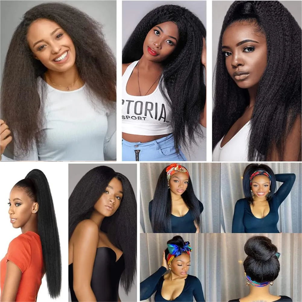 Synthetic Kinky Straight Crochet Braid Hair with Adjustable Pre-looped Yaki straight Crochet Braiding Hair Extension for Black Women 6 Packs 14 Inches 96 Roots T27