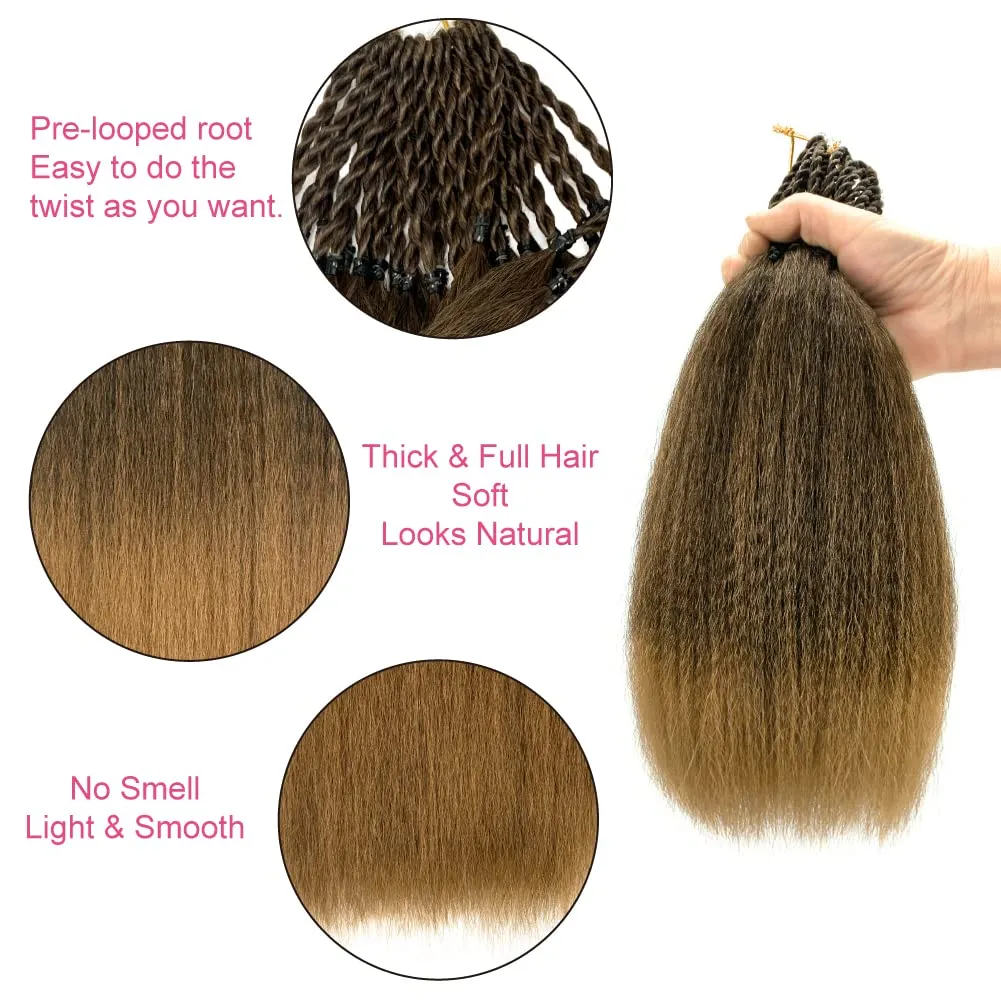 Synthetic Kinky Straight Crochet Braid Hair with Adjustable Pre-looped Yaki straight Crochet Braiding Hair Extension for Black Women 6 Packs 14 Inches 96 Roots T27