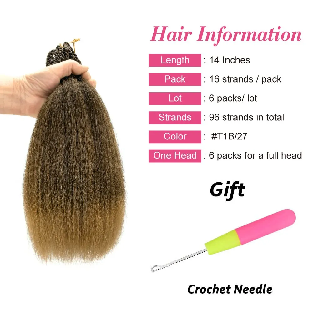 Synthetic Kinky Straight Crochet Braid Hair with Adjustable Pre-looped Yaki straight Crochet Braiding Hair Extension for Black Women 6 Packs 14 Inches 96 Roots T27