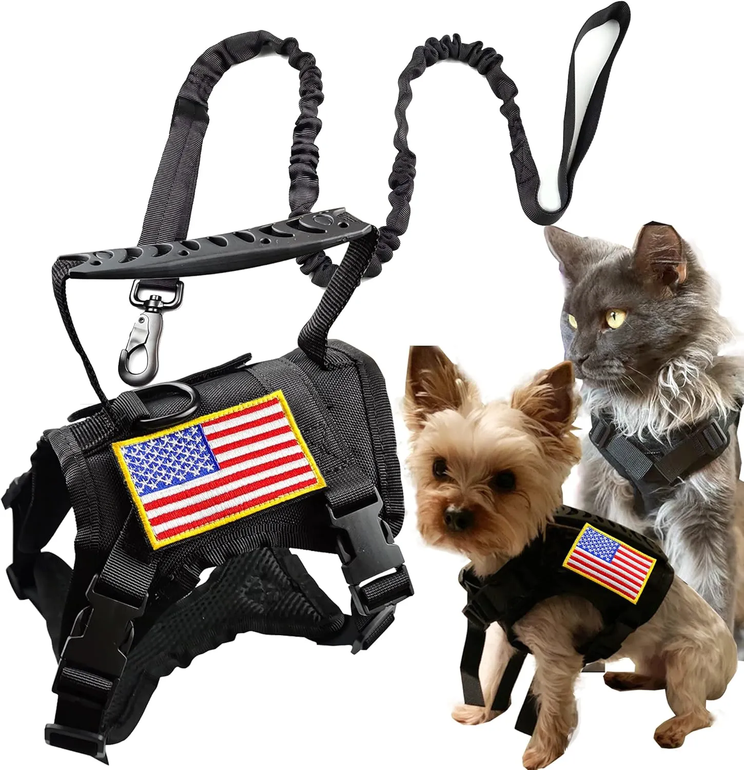 Tactical Cat Harness and Leash for Walking Escape Proof, Adjustable Military K9 Pet Vest Harness Easy Control for Large Cat, Puppy and Small Dog (Black)