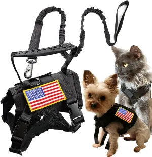 Tactical Cat Harness and Leash for Walking Escape Proof, Adjustable Military K9 Pet Vest Harness Easy Control for Large Cat, Puppy and Small Dog (Black)