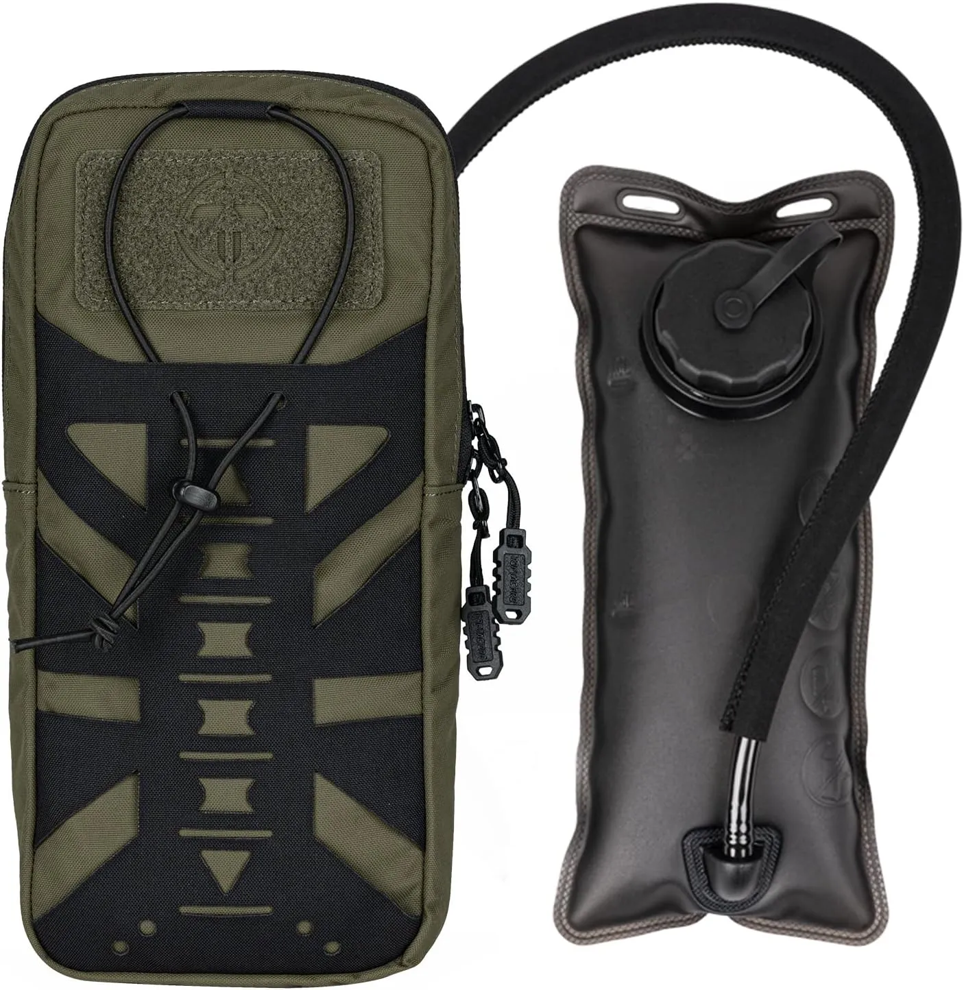 Tactical Hydration Pouch with Inner Bladder for 1L Water Bag Laser Cut MOLLE Hydration Pouch for Hiking Biking Running and Climbin 500D Nylon