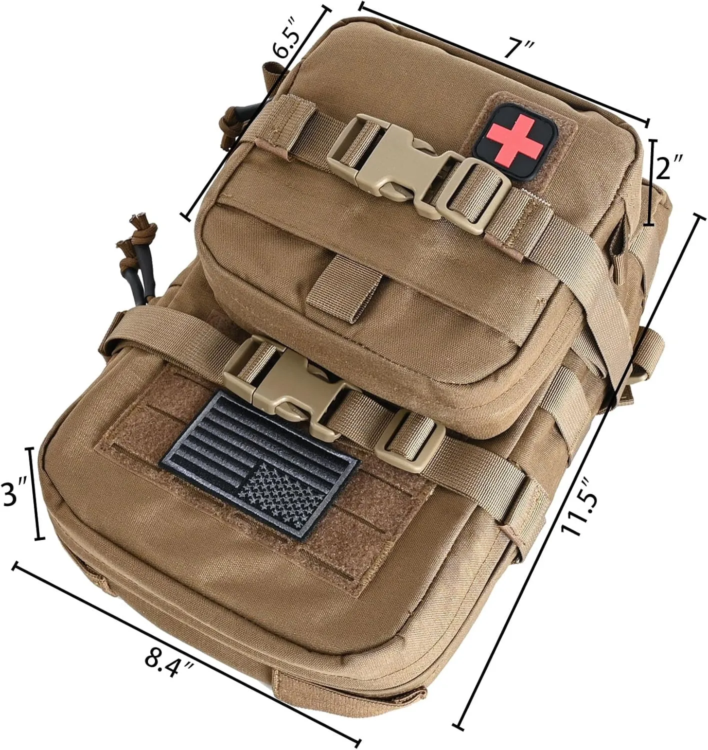 Tactical Mini Molle Hydration Pack,Molle Hydration Carrier with IFAK Pouch&US Flag&Med Patch,Hydropack for 2L Water Bladder