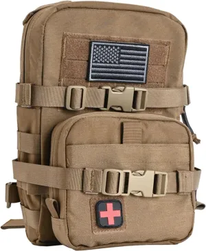 Tactical Mini Molle Hydration Pack,Molle Hydration Carrier with IFAK Pouch&US Flag&Med Patch,Hydropack for 2L Water Bladder