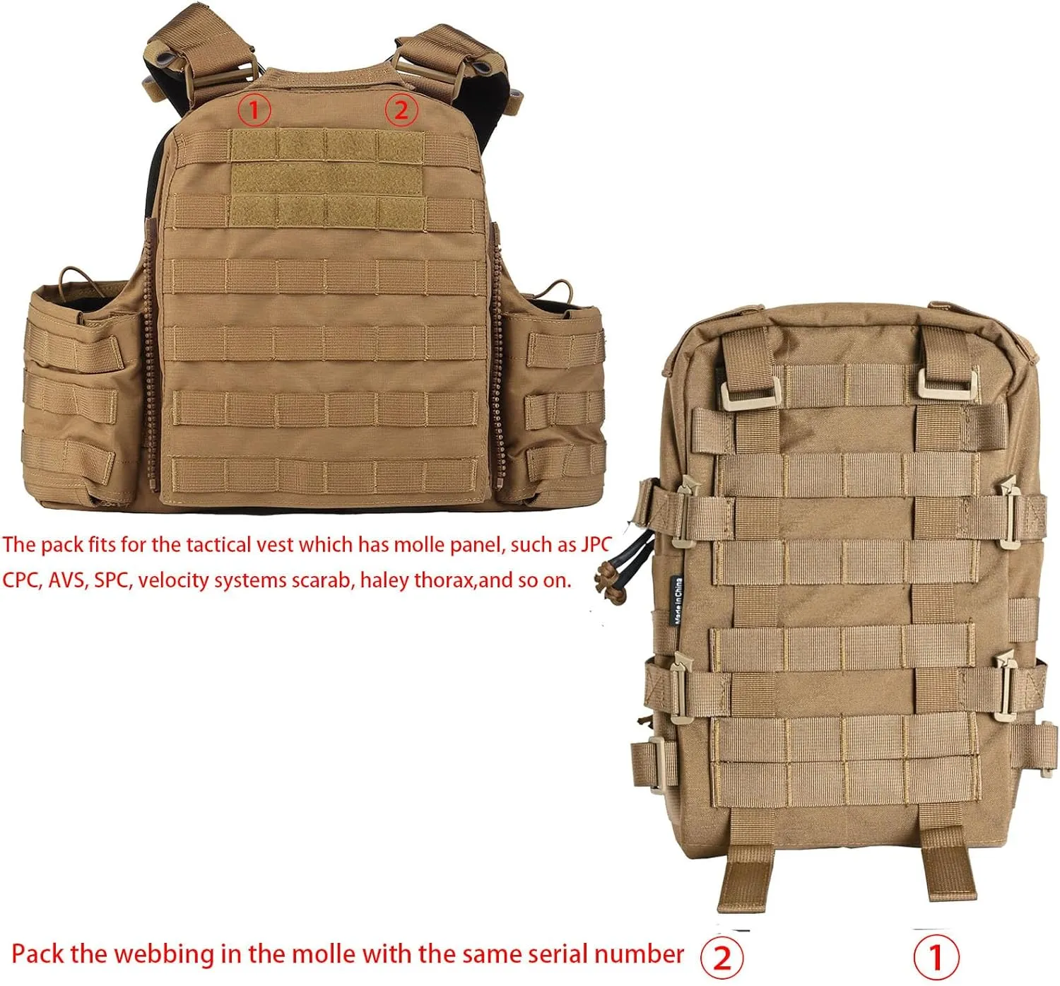 Tactical Mini Molle Hydration Pack,Molle Hydration Carrier with IFAK Pouch&US Flag&Med Patch,Hydropack for 2L Water Bladder