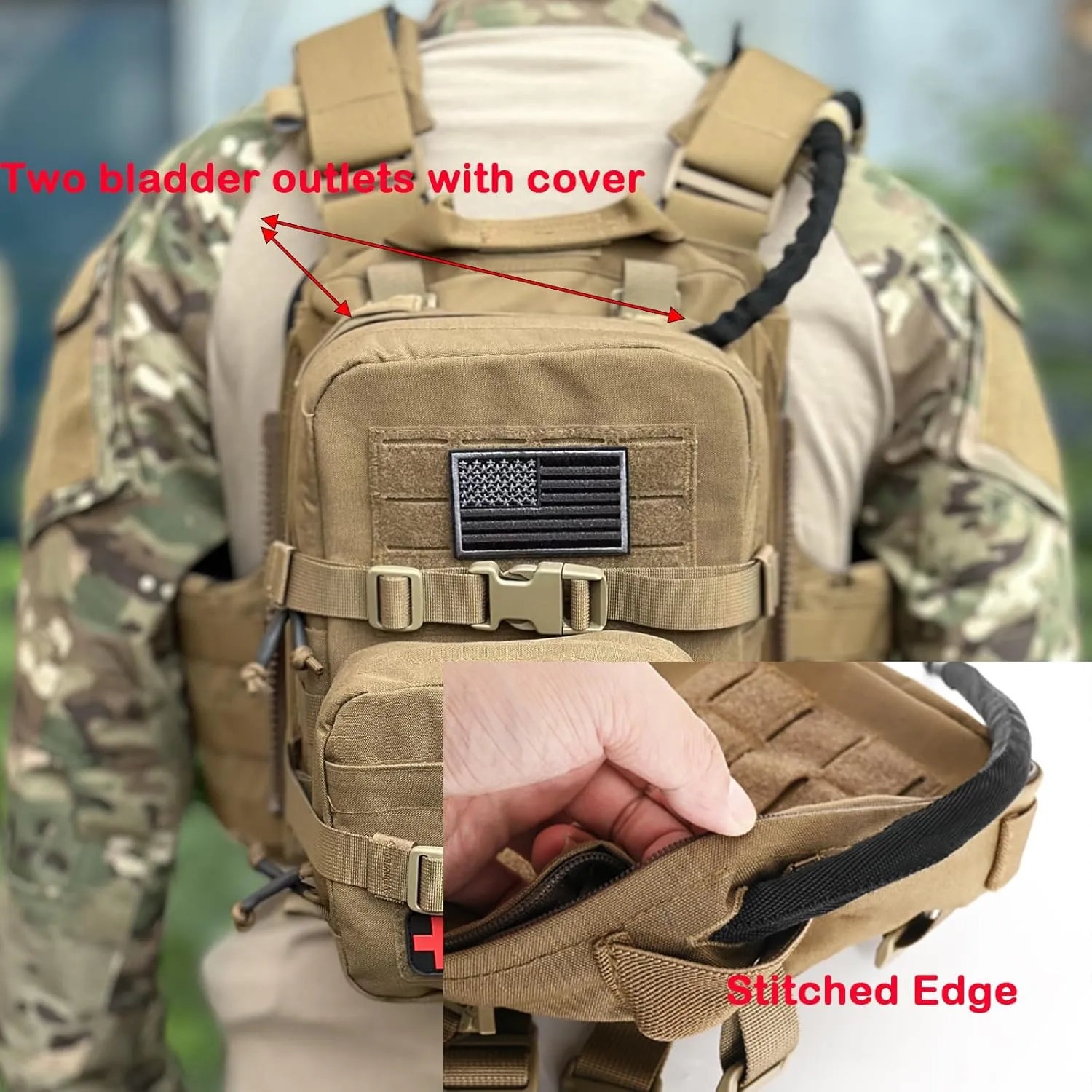 Tactical Mini Molle Hydration Pack,Molle Hydration Carrier with IFAK Pouch&US Flag&Med Patch,Hydropack for 2L Water Bladder