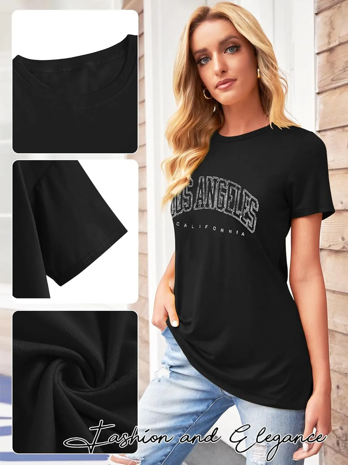 TAKEYAL Women Los Angeles Graphic T Shirts California Letter Print Short Sleeve Tee Loose Casual Tops