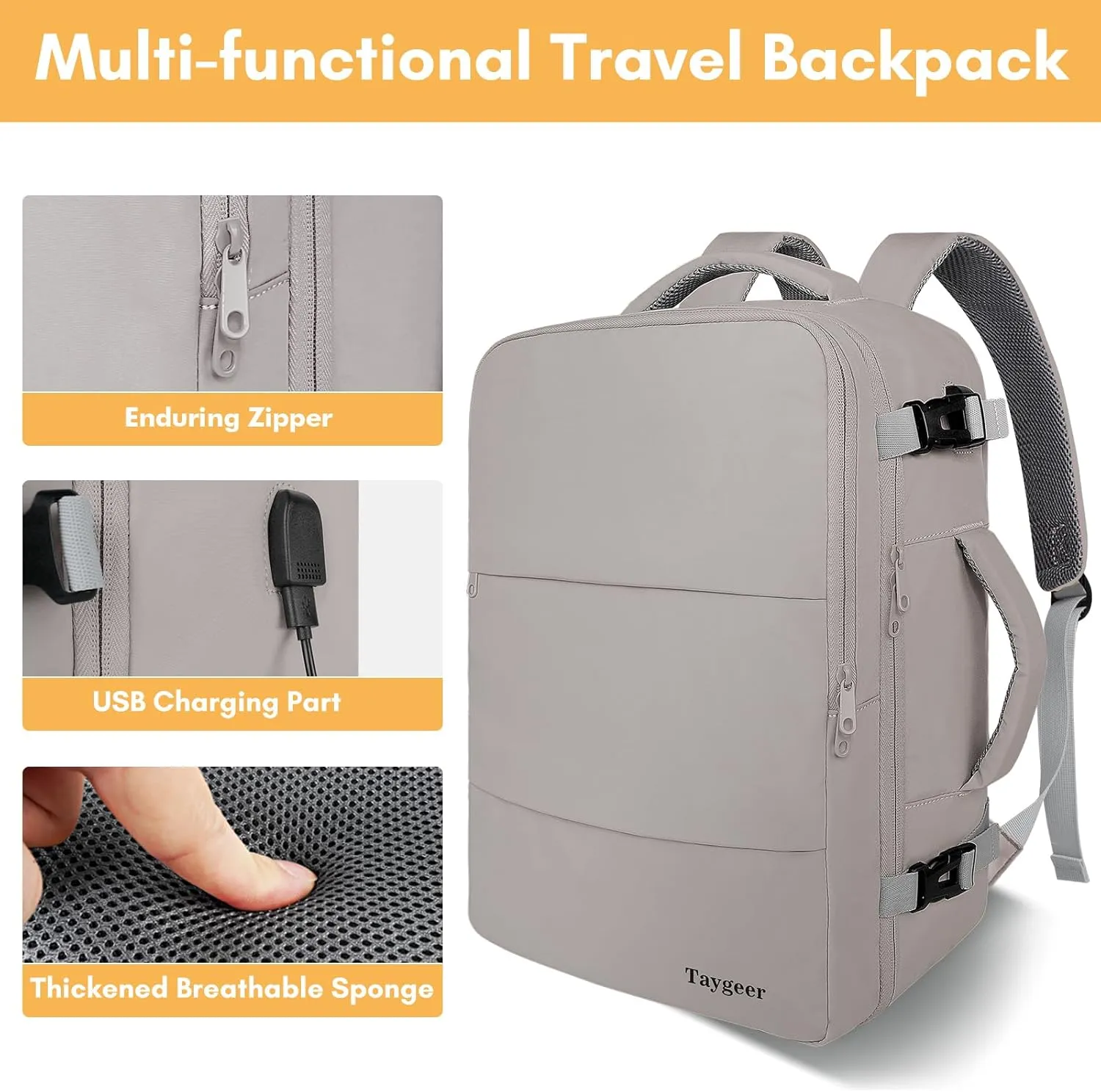 Taygeer Laptop Backpack Purse for Women, Backpack for College Essentials with 17.3inch Laptop Compartment, Travel Mochila Airline Approved CarryOn Work Bag for Nursing Doctor Business Travel, Brown