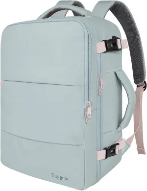 Taygeer Personal Item Backpack for Men Women, Travel Backpack Carry on Luggage Flight Approved with USB Charging Port & Shoe Pouch, Large Weekender Work Bag for Hiking Gift, Gray Powder
