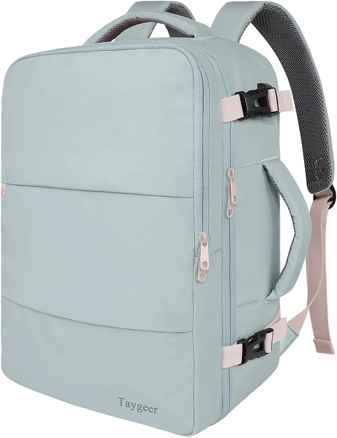 Taygeer Personal Item Backpack for Men Women, Travel Backpack Carry on Luggage Flight Approved with USB Charging Port & Shoe Pouch, Large Weekender Work Bag for Hiking Gift, Gray Powder