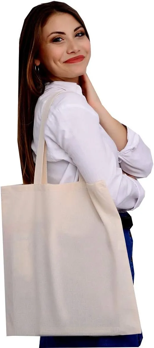 TBF Cotton Canvas Tote Bags 15x16 - Reusable Blank Grocery Shopping Totes for DIY, Printing, Embroidery