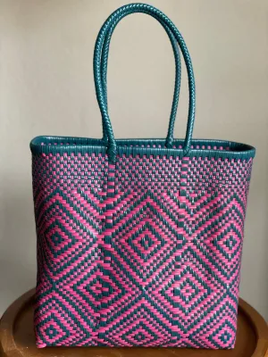 Teal and Pink Woven Tote