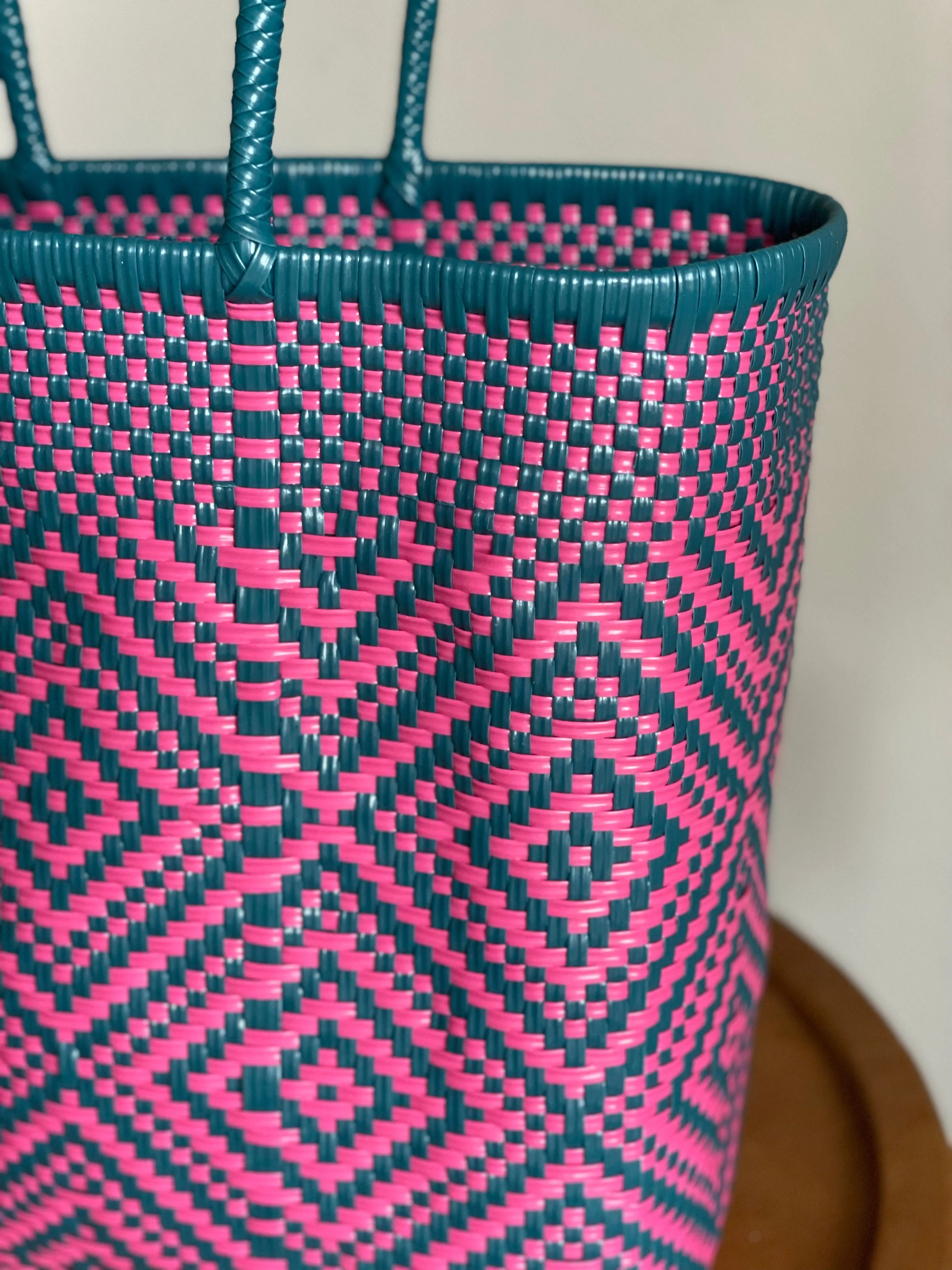 Teal and Pink Woven Tote