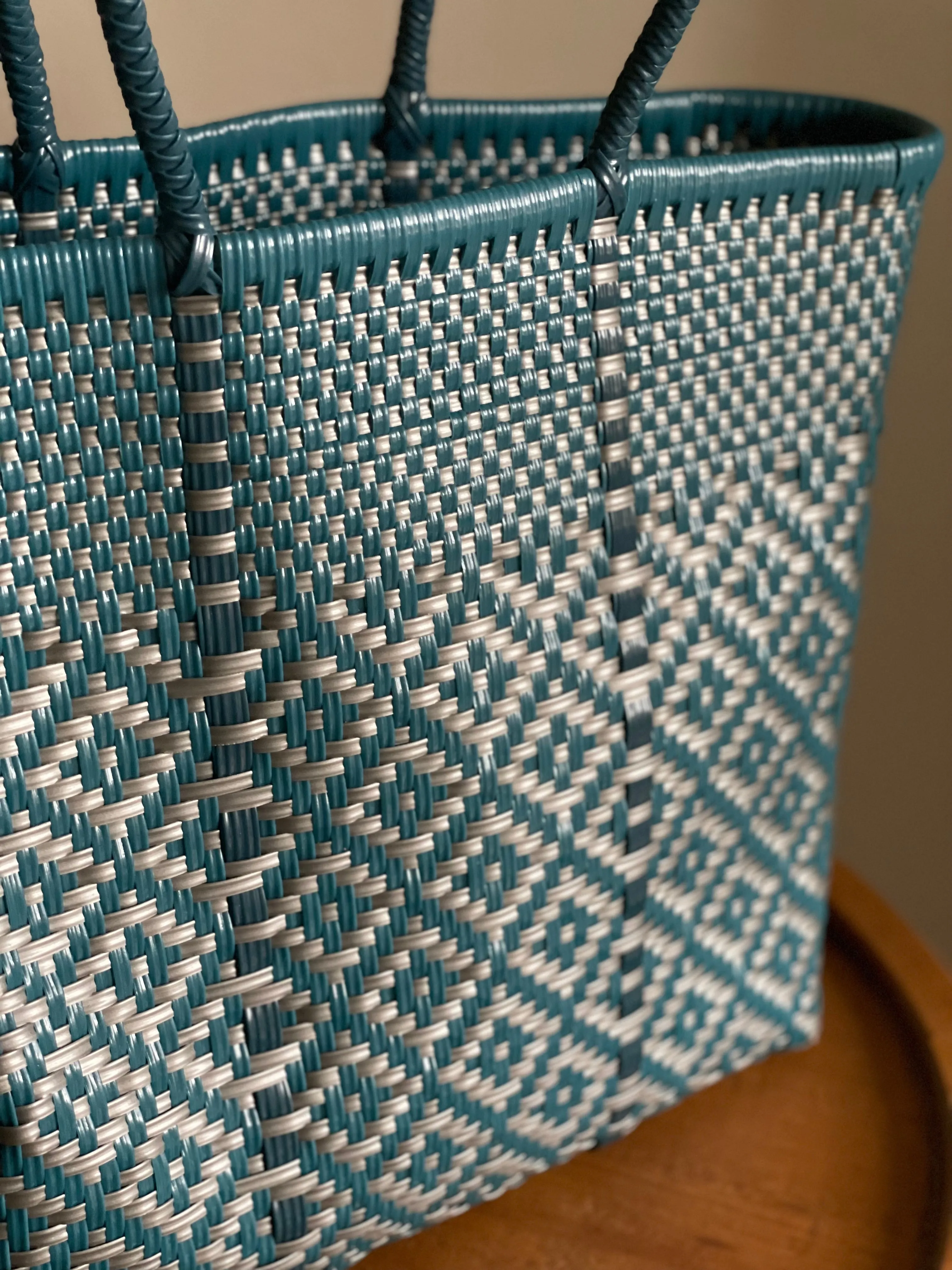 Teal and Silver Woven Tote