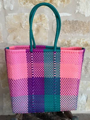Teal, Pink and Fuchsia Woven Tote
