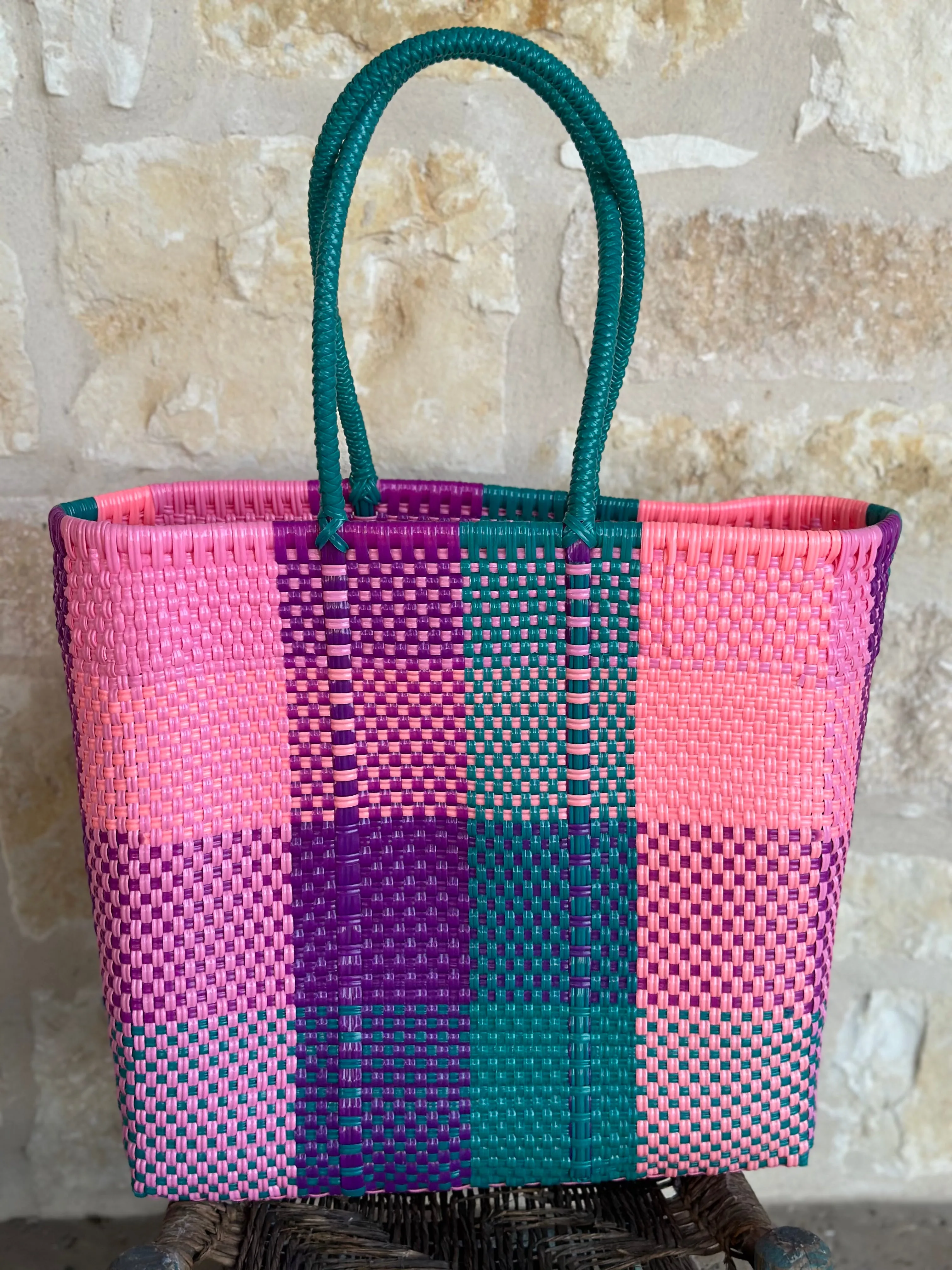 Teal, Pink and Fuchsia Woven Tote