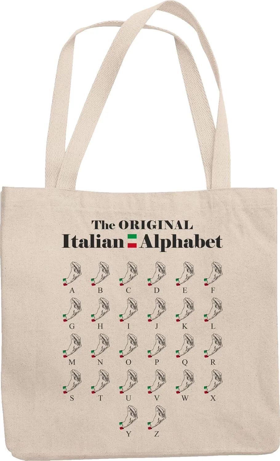 The Original Italian Alphabet Funny Reusable Tote Bag For An Italian, European, Lexicographer, Linguist, Latin, French, Slovenian, Men, And Women
