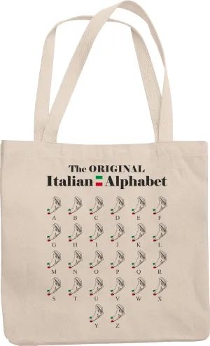 The Original Italian Alphabet Funny Reusable Tote Bag For An Italian, European, Lexicographer, Linguist, Latin, French, Slovenian, Men, And Women