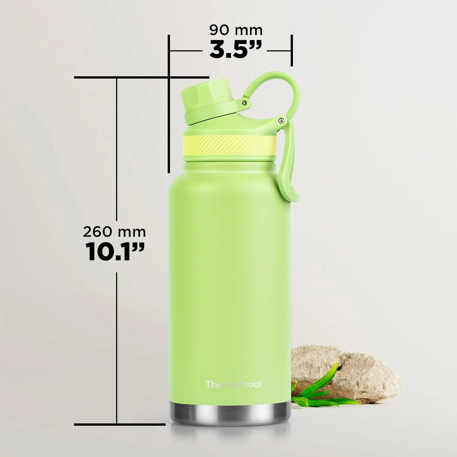 ThermoProof Double-Walled Vacuum Insulated Stainless Steel Water Bottle - Wide Mouth, Spout & Straw Lids, Dishwasher Safe, Reusable, Leakproof, Hot & Cold for Men, Women & Kids - 32oz, Fresh Mint