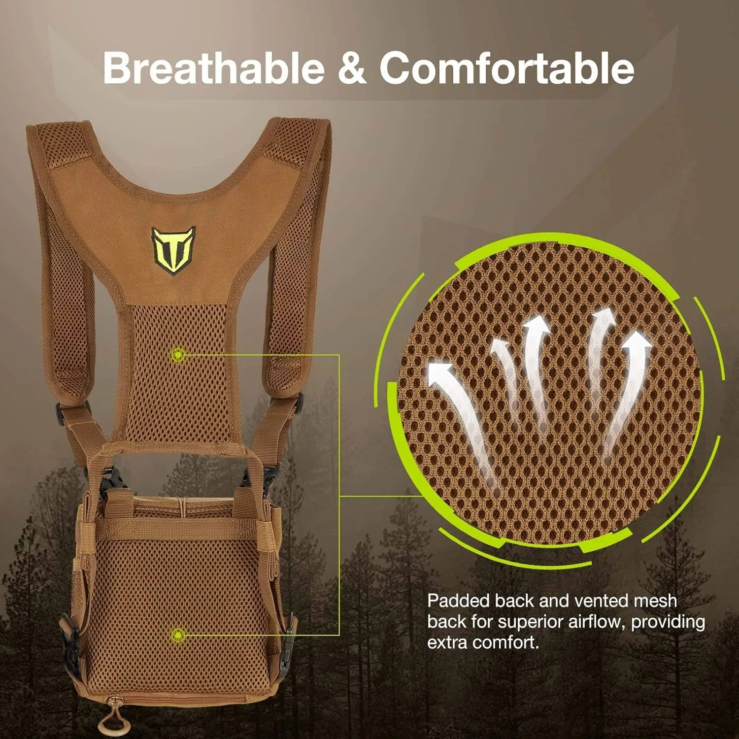 TIDEWE Bino Harness with Rangefinder Pouch & Rain Cover, Long-lasting Lightweight Portable Binocular Pack for Hunting, Hiking