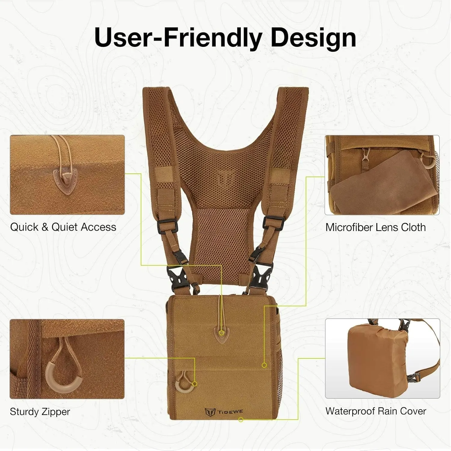 TIDEWE Bino Harness with Rangefinder Pouch & Rain Cover, Long-lasting Lightweight Portable Binocular Pack for Hunting, Hiking