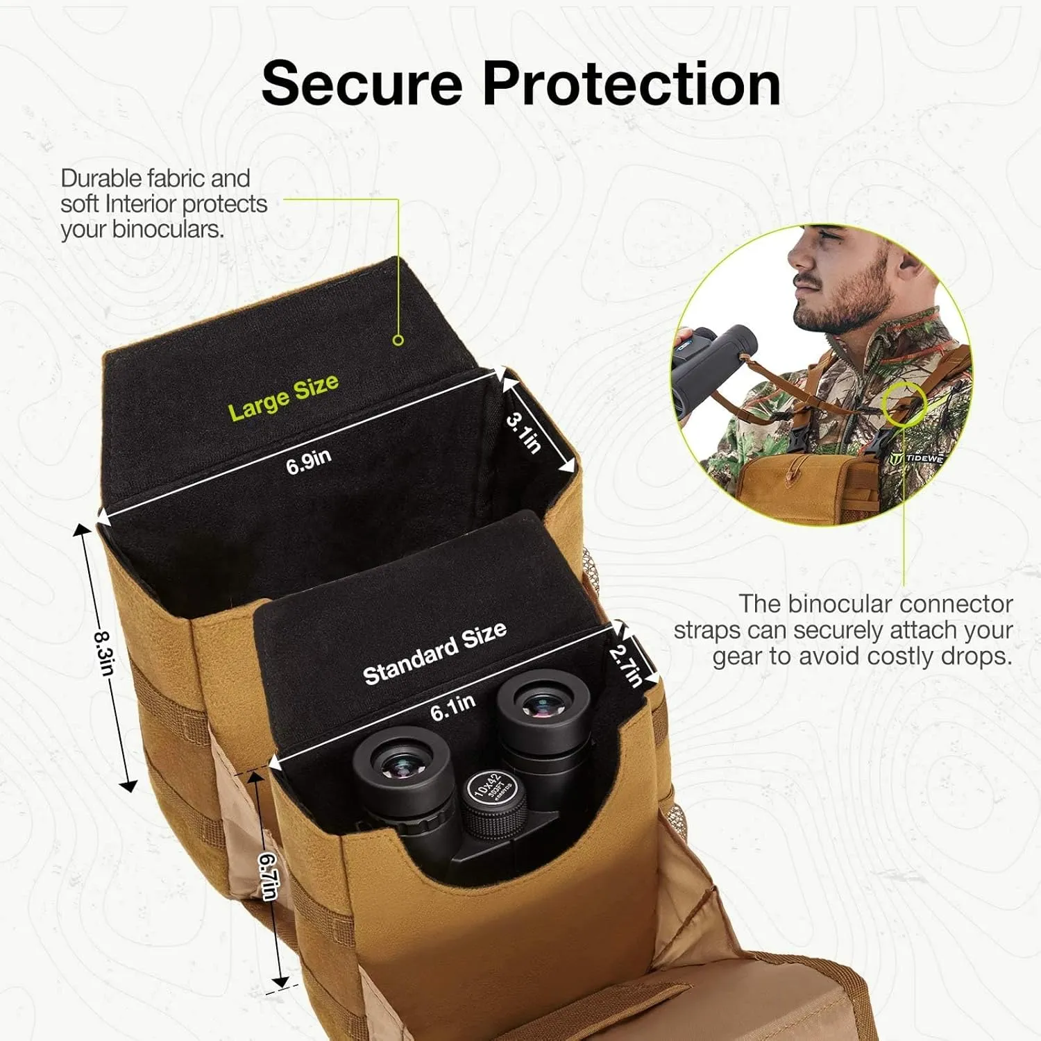 TIDEWE Bino Harness with Rangefinder Pouch & Rain Cover, Long-lasting Lightweight Portable Binocular Pack for Hunting, Hiking