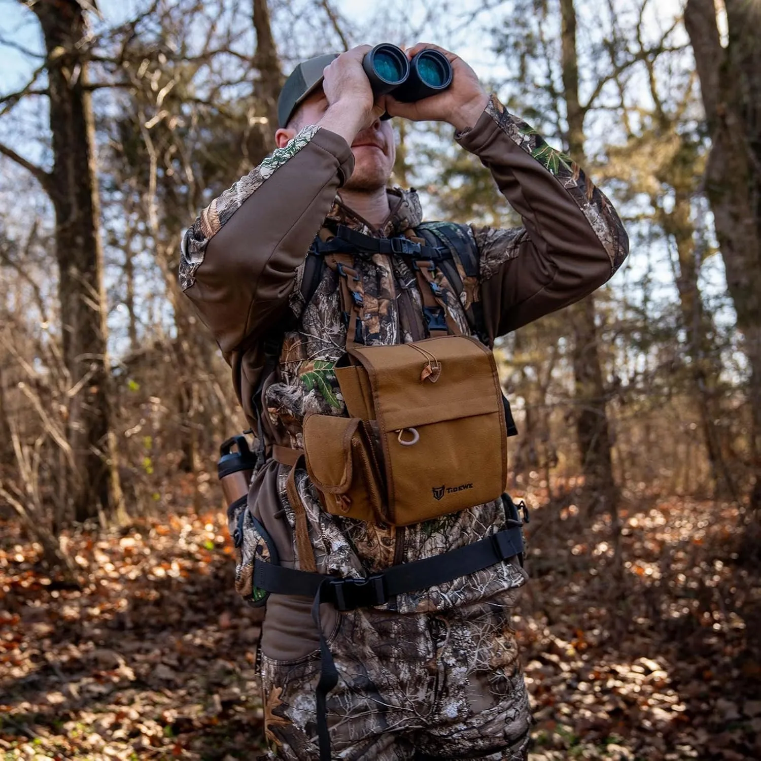 TIDEWE Bino Harness with Rangefinder Pouch & Rain Cover, Long-lasting Lightweight Portable Binocular Pack for Hunting, Hiking
