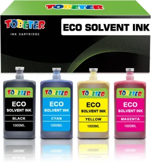ToBeter Compatible XP600 Eco Solvent Ink for Wide Format, Grand Format Printers with DX4 DX5 DX7 DX9 XP600 TX800 Printhead, Mimaki, Roland, Mutoh, 4000ML (4 Packs, BK/C/Y/M, 4 Liter Set)