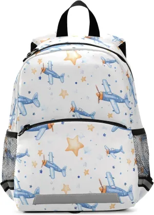 Toddler Backpack Kids Daypack, Aircraft Stars Pattern Kindergartens Bookbag for Boys and Girls 3-6 Years with Safety Leash