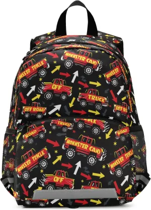 Toddler Backpack Kids Daypack, Cool Red Monster Trucks Kindergartens Bookbag for Boys and Girls 3-6 Years with Safety Leash
