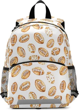Toddler Backpack Kids Daypack, Yellow Cartoon Rugby Pattern Kindergartens Bookbag for Boys and Girls 3-6 Years with Safety Leash