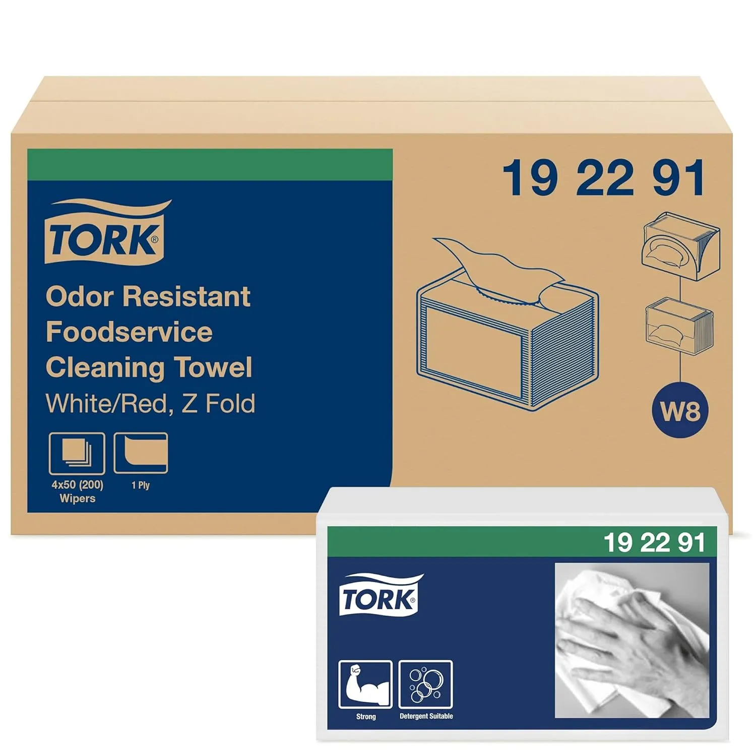 Tork Foodservice Cleaning Towel White and Red W8, Z-Fold, 4 x 50 Sheets, 192291