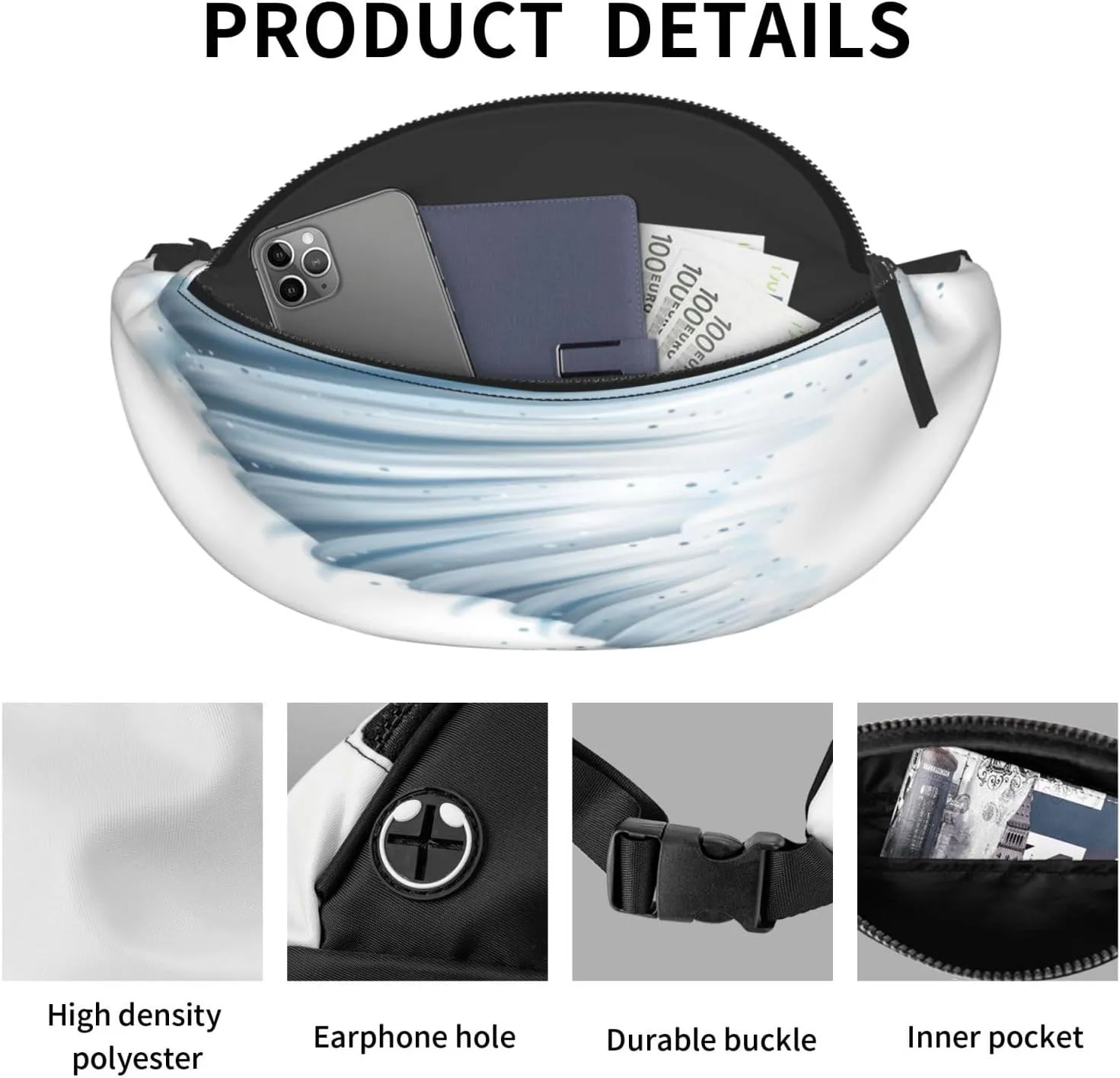 Tornado Fanny Pack, Crossbody Waist Packs for Women Men Waist Bags with Adjustable Strap for Travel Running Hiking Sport