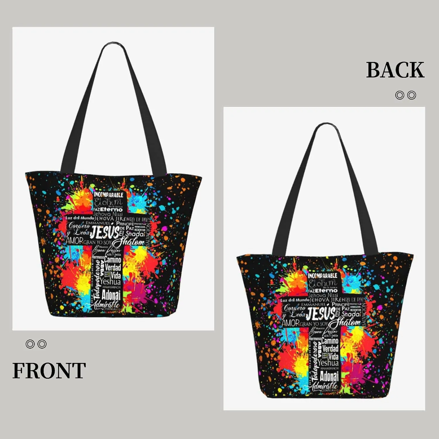 Tote Bag for Women Large Shoulder Bag with Zipper Pockets Stylish Print Handbags for Work Travel Shopping