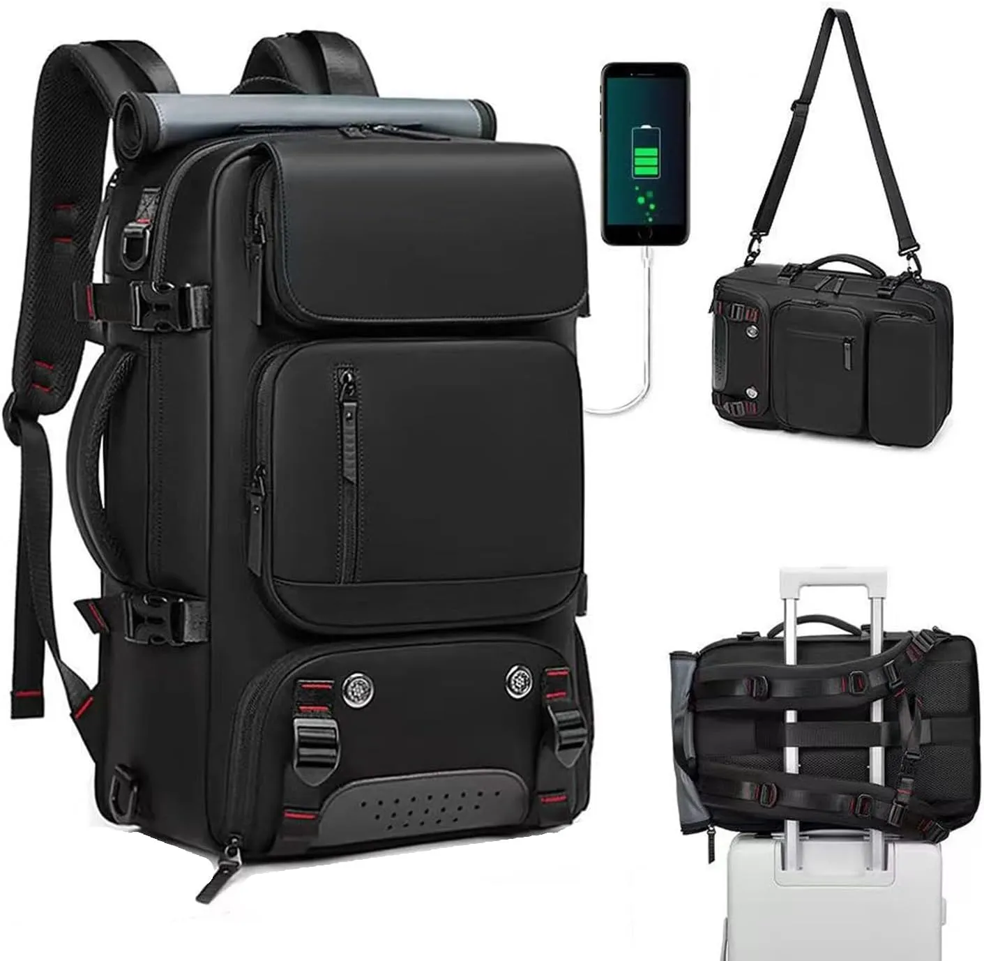 Travel Laptop Backpack Convertible Duffle Backpack 17inch Carry on Backpack for Men Women (Black)