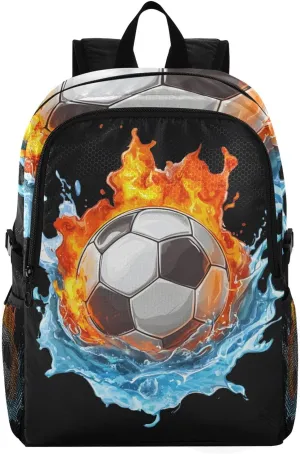 Travel Packable Backpack for Women Men,Lightweight and Foldable Hiking Backpack,Football Water and Fire Collide Laptop Backpack Casual Daypack for Weekender Business Camping