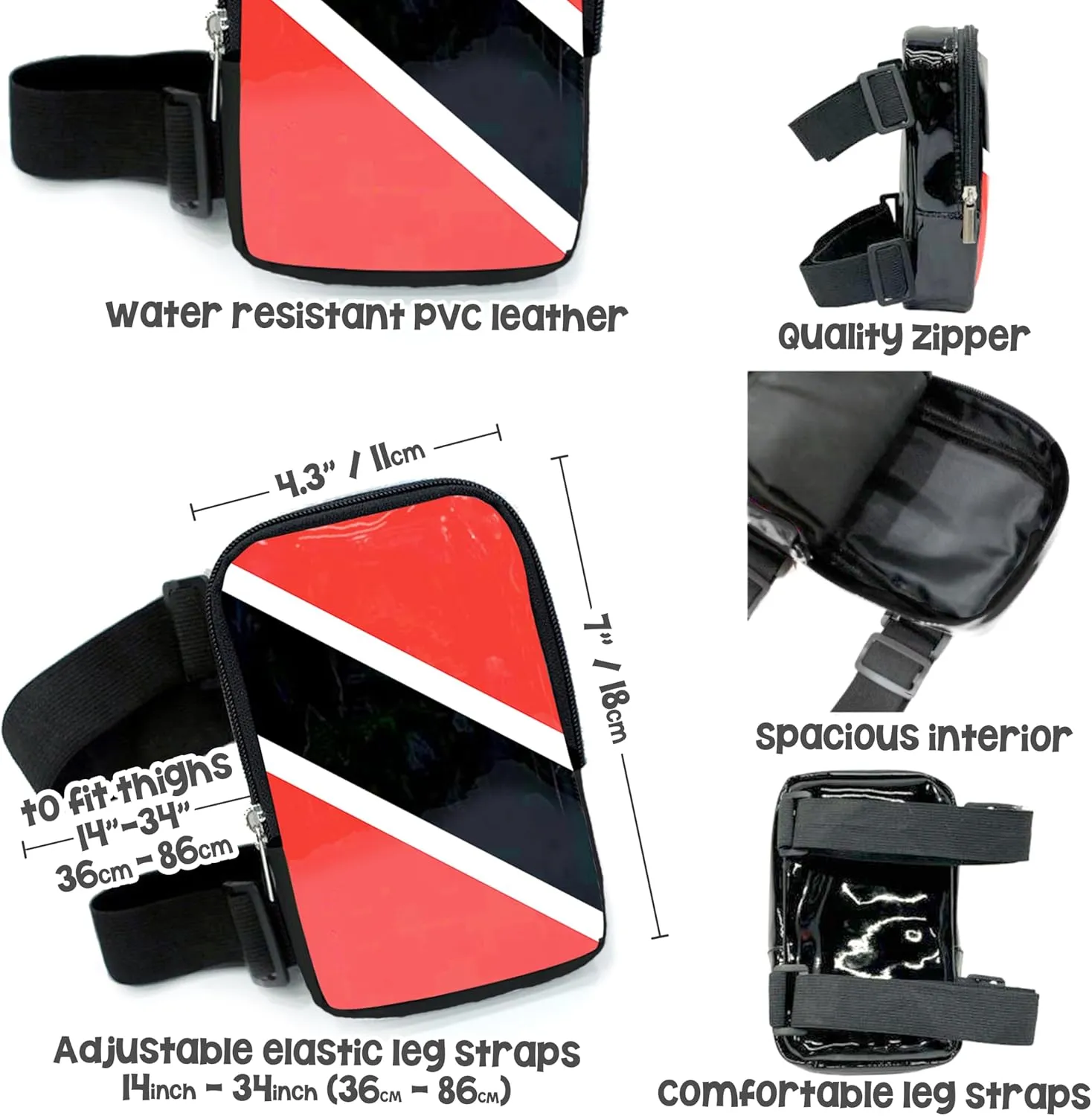 Trinidad Flag Thigh Bag | Leg Harness for Women | Outdoor Waist Pouch | Carnival Hiking Travel Fanny Pack with Adjustable Straps | Trinidad and Tobago