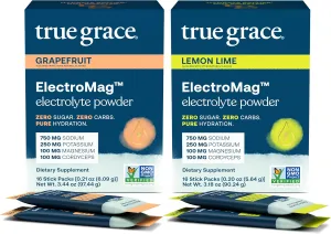 True Grace ElectroMag - Grapefruit (16 Stick Packs)   Lemon Lime (16 Stick Packs) - Electrolyte Powder for Rapid Hydration - Zero Sugar & Carbs - Non-GMO - 32 Total Servings