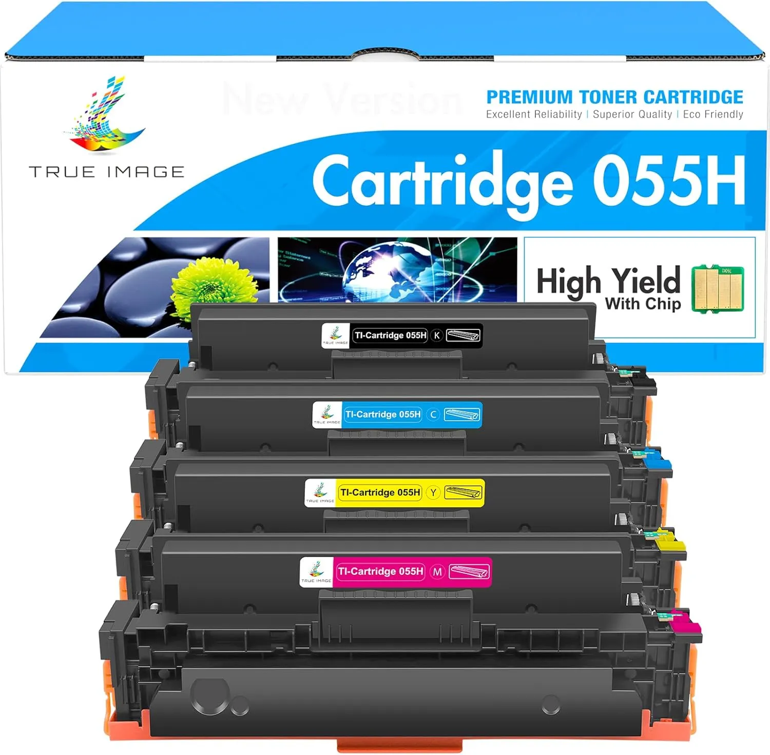 TRUE IMAGE Compatible 055H 055 Toner Cartridge Replacement for Canon 055H 055 High Capacity for Canon Color ImageCLASS MF743Cdw MF741Cdw MF746Cdw MF743 Printer (Black Cyan Magenta Yellow, 4-Pack)