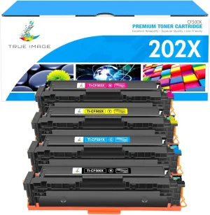 TRUE IMAGE Compatible Toner Cartridge Replacement for HP 202X CF500X CF500A 202A Color Laserjet Pro MFP M281fdw M281cdw M254dw M281fdn 281fdw M254 M281 Toner Printer (Black Cyan Yellow Magenta 4 Pack)