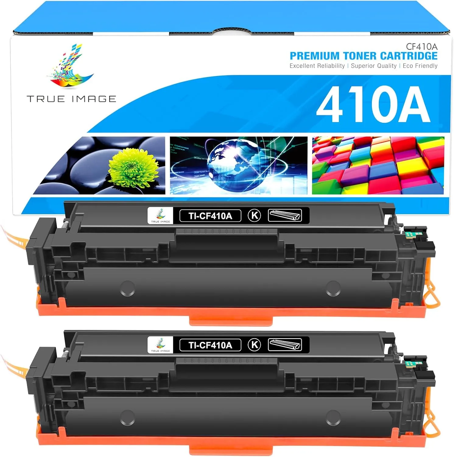 TRUE IMAGE Compatible Toner Cartridge Replacement for HP 410A CF410A CF410X 410X Color Pro MFP M477fnw M477fdw M477 M452dn M452nw M477fdn M452dw M452 M377dw Printer Ink (Black, 2-Pack)