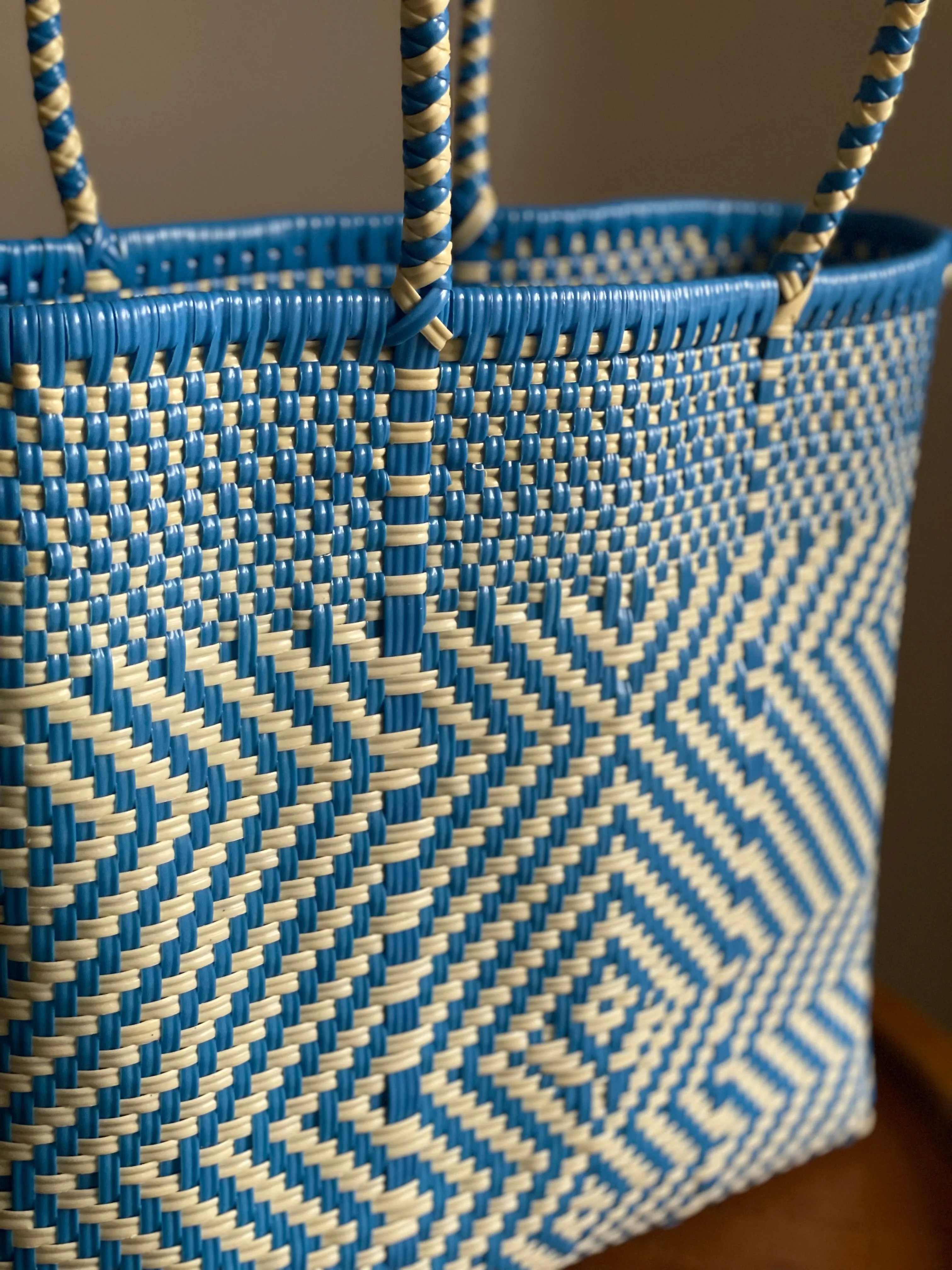 Turquoise and Cream Woven Tote
