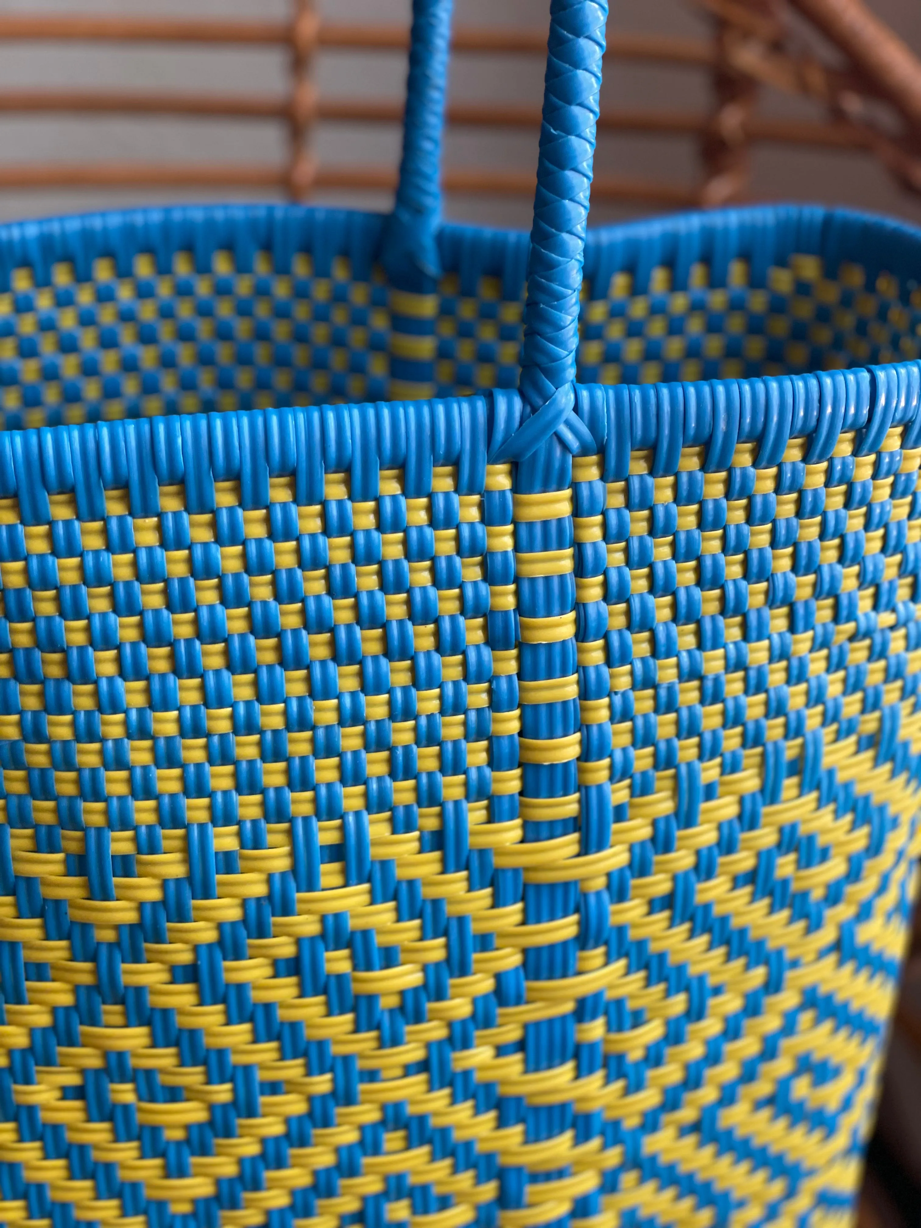 Turquoise and Yellow Woven Tote