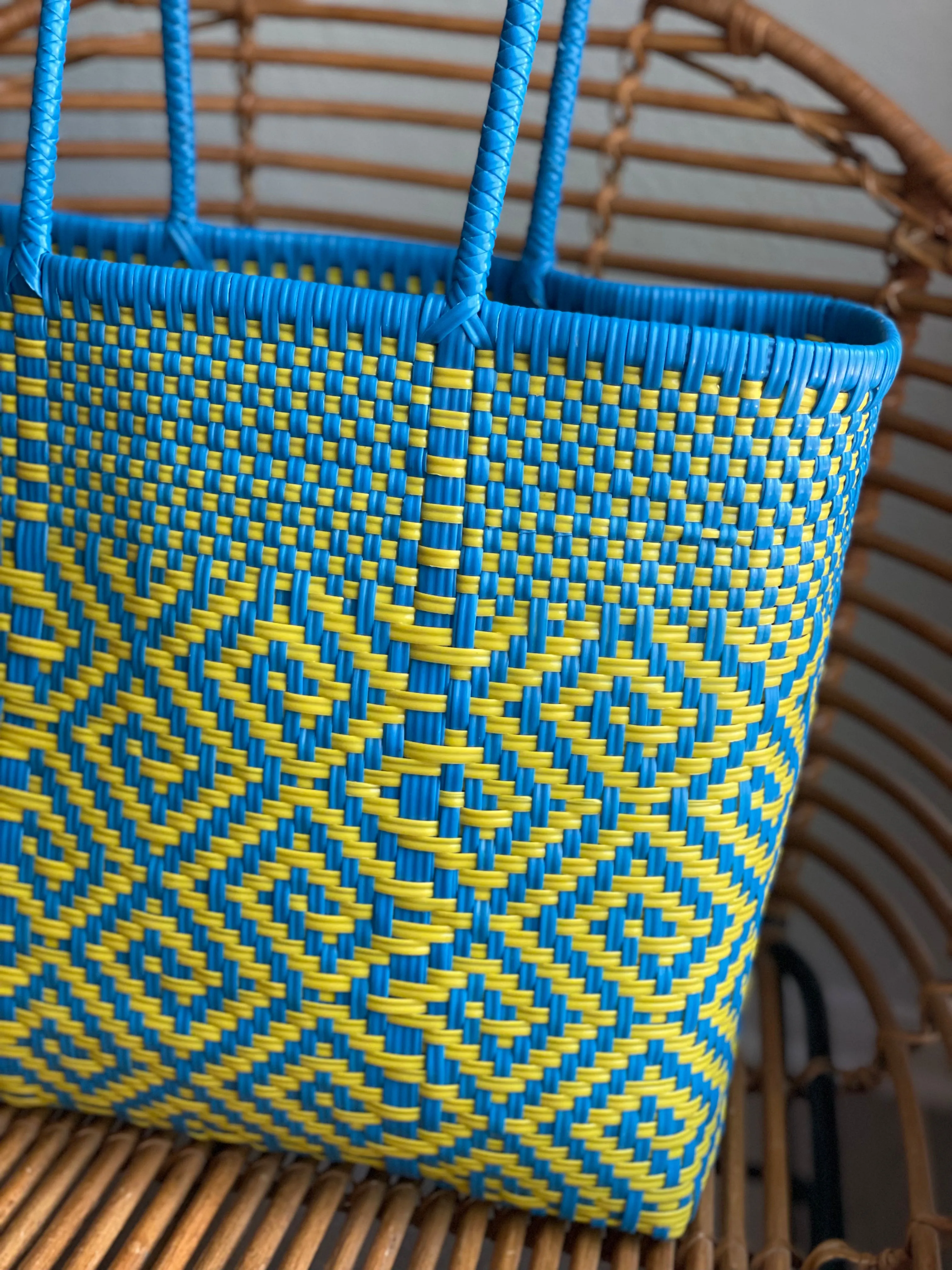 Turquoise and Yellow Woven Tote
