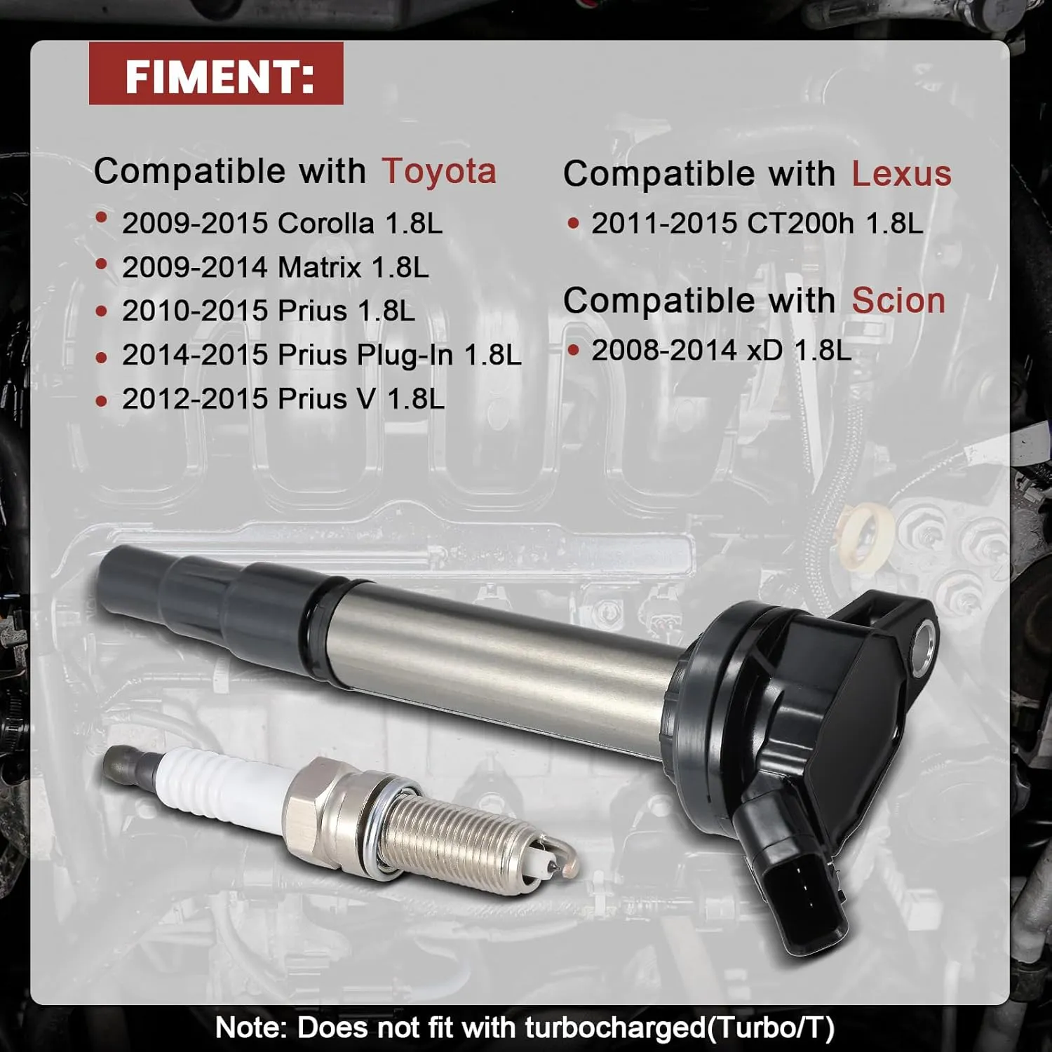 UF596 Ignition Coil Pack & Iridium Spark Plugs Compatible with Toyota Corolla Matrix Prius Prius Plug-In Prius V Lexus CT200h Scion xD 1.8L L4 2008-2015 UF596 Coil Pack Sets of 4