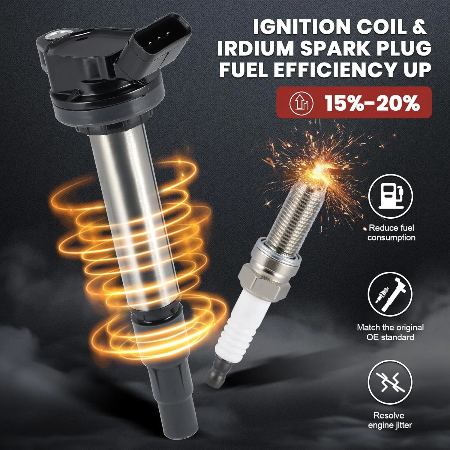 UF596 Ignition Coil Pack & Iridium Spark Plugs Compatible with Toyota Corolla Matrix Prius Prius Plug-In Prius V Lexus CT200h Scion xD 1.8L L4 2008-2015 UF596 Coil Pack Sets of 4